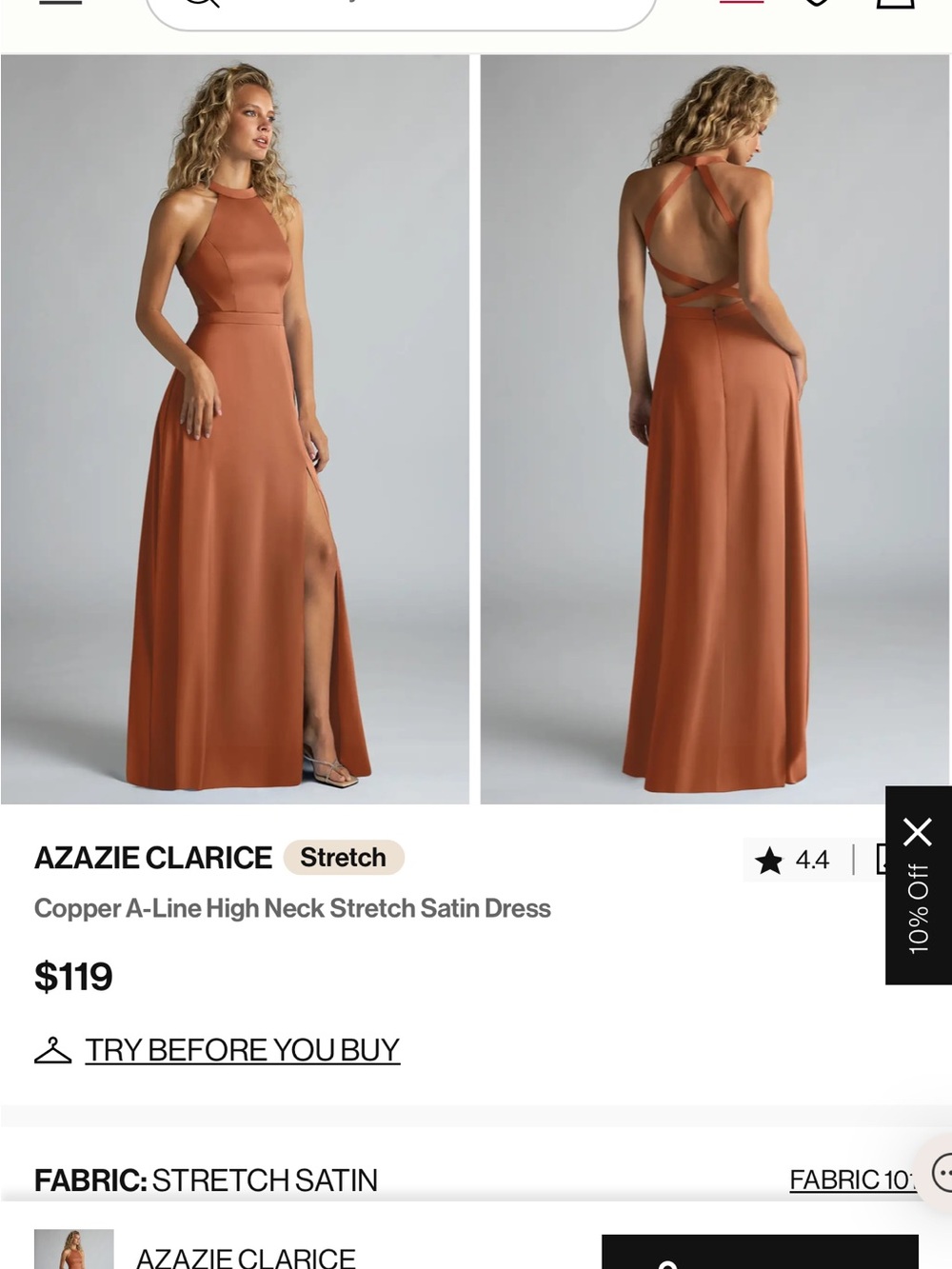 Azazie Copper Clarice Backless High-Neck A-Line Dress Bridesmaid